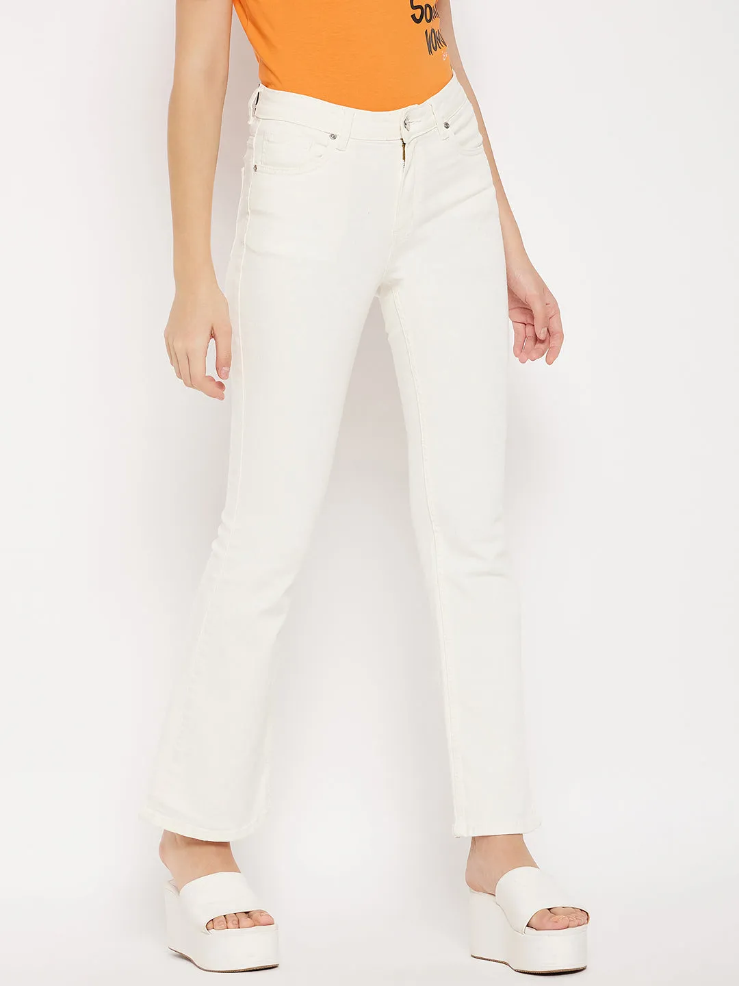 Madame Mid-Rise Flared White Jeans