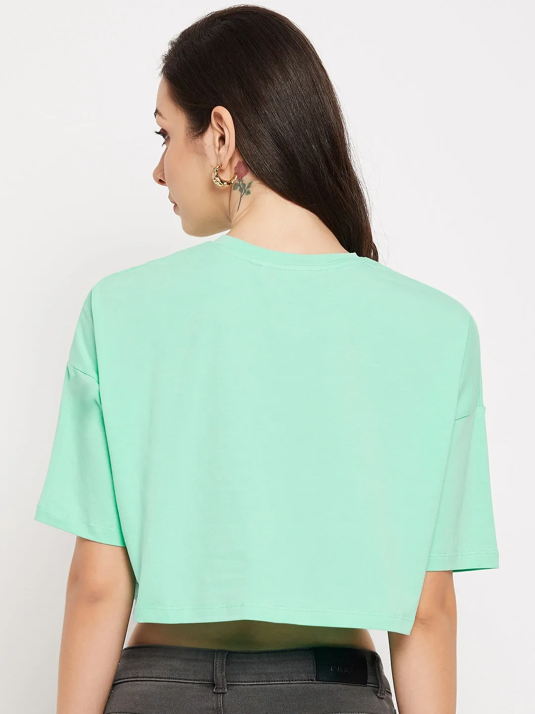 Madame Mint Cotton Typography Crop Tshirt