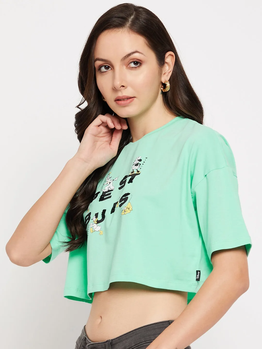 Madame Mint Cotton Typography Crop Tshirt