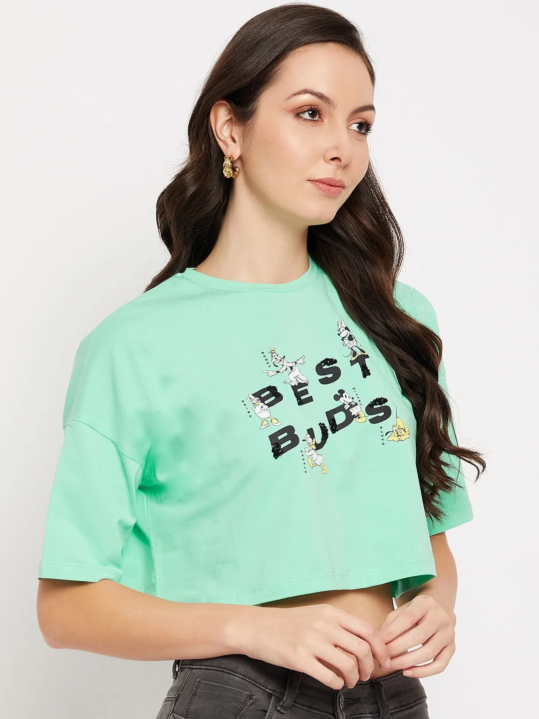 Madame Mint Cotton Typography Crop Tshirt