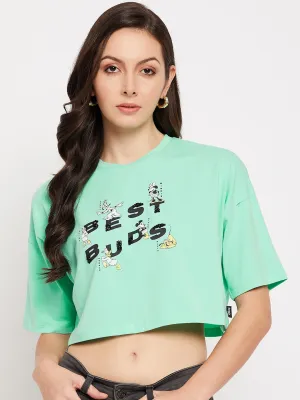 Madame Mint Cotton Typography Crop Tshirt
