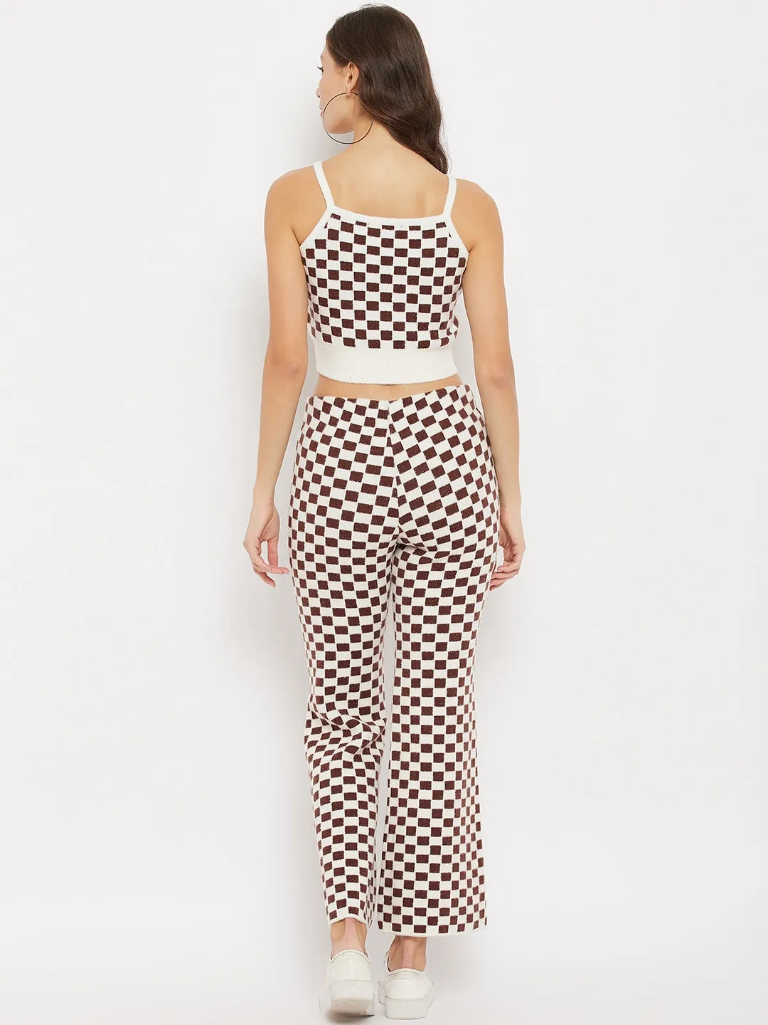 Madame Offwhite Check Printed  Co-Ord Set