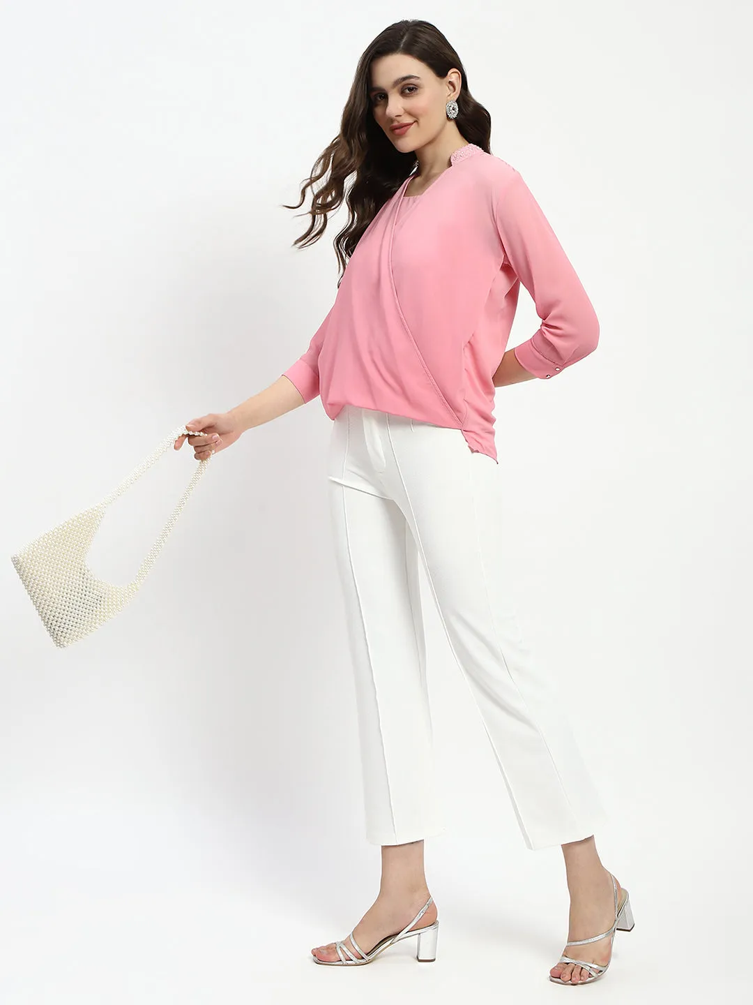 Madame Pink Embellished Wrap Top
