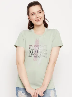 Madame Seagreen Crew Neckline  Typography Tshirt