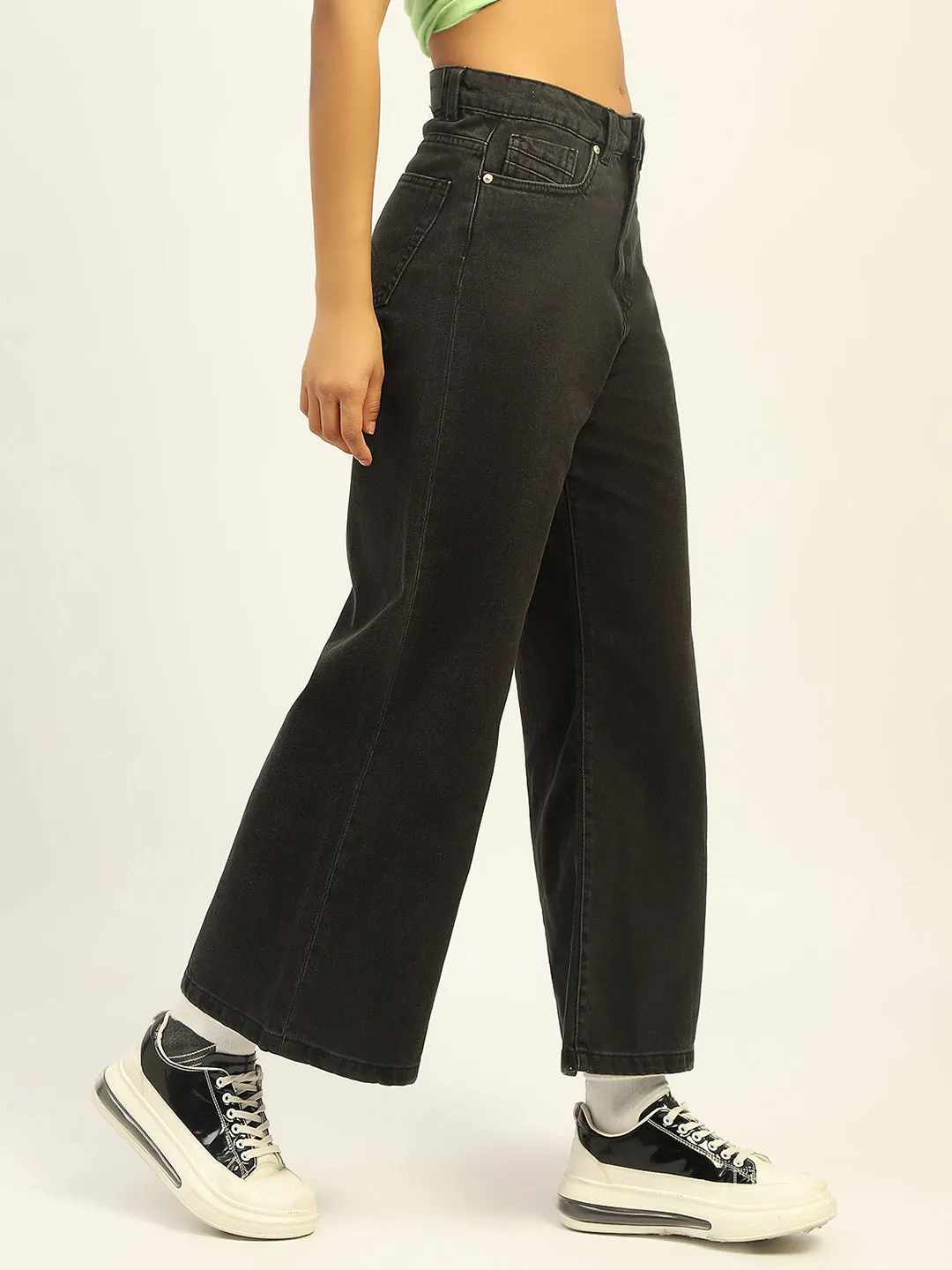Madame Wide Leg Charcoal Black Cotton Jeans