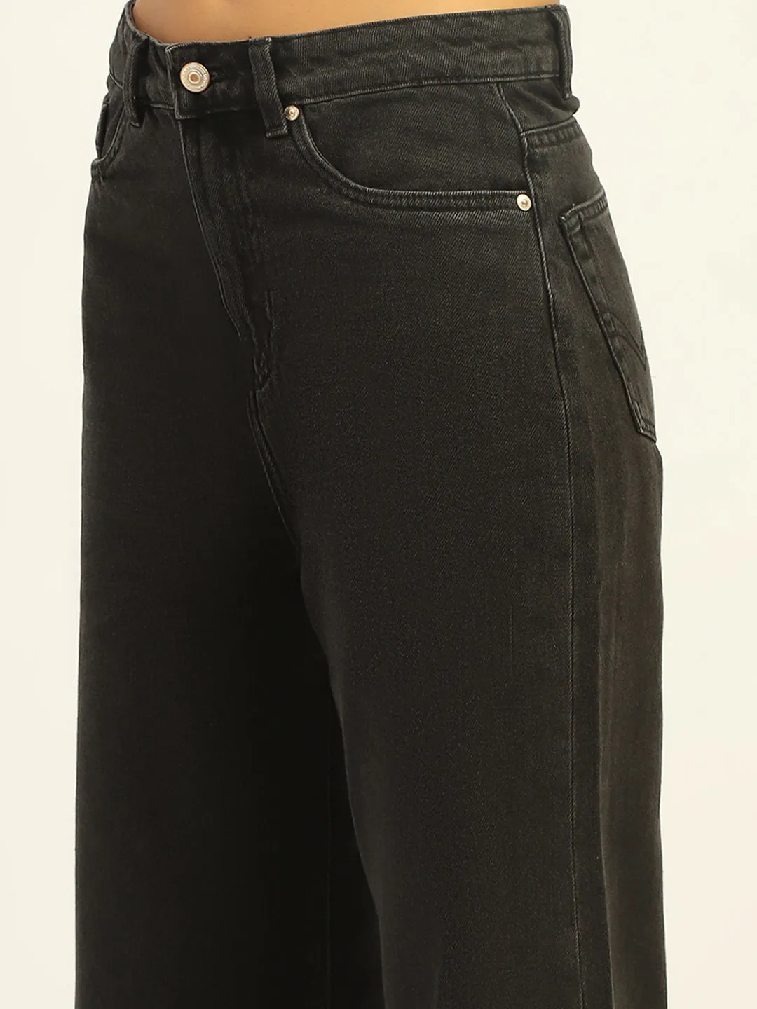 Madame Wide Leg Charcoal Black Cotton Jeans