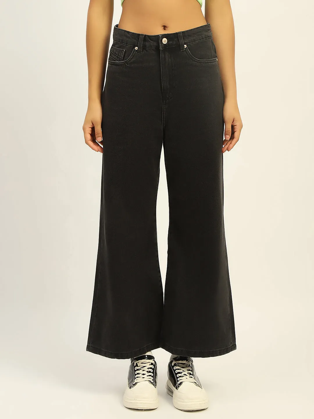 Madame Wide Leg Charcoal Black Cotton Jeans