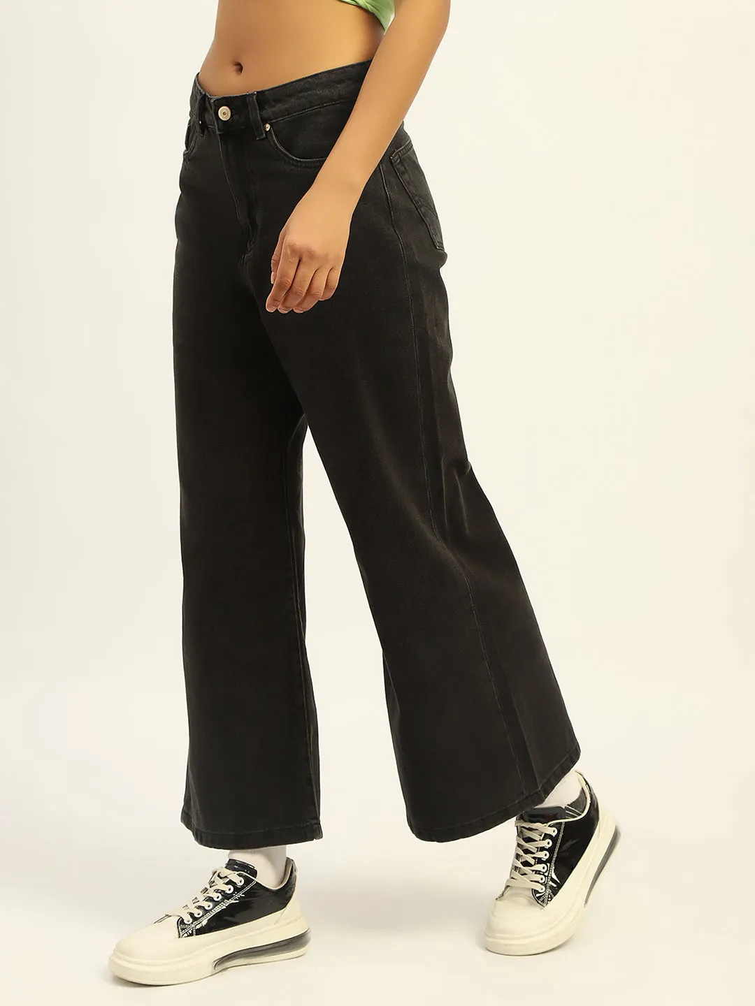 Madame Wide Leg Charcoal Black Cotton Jeans