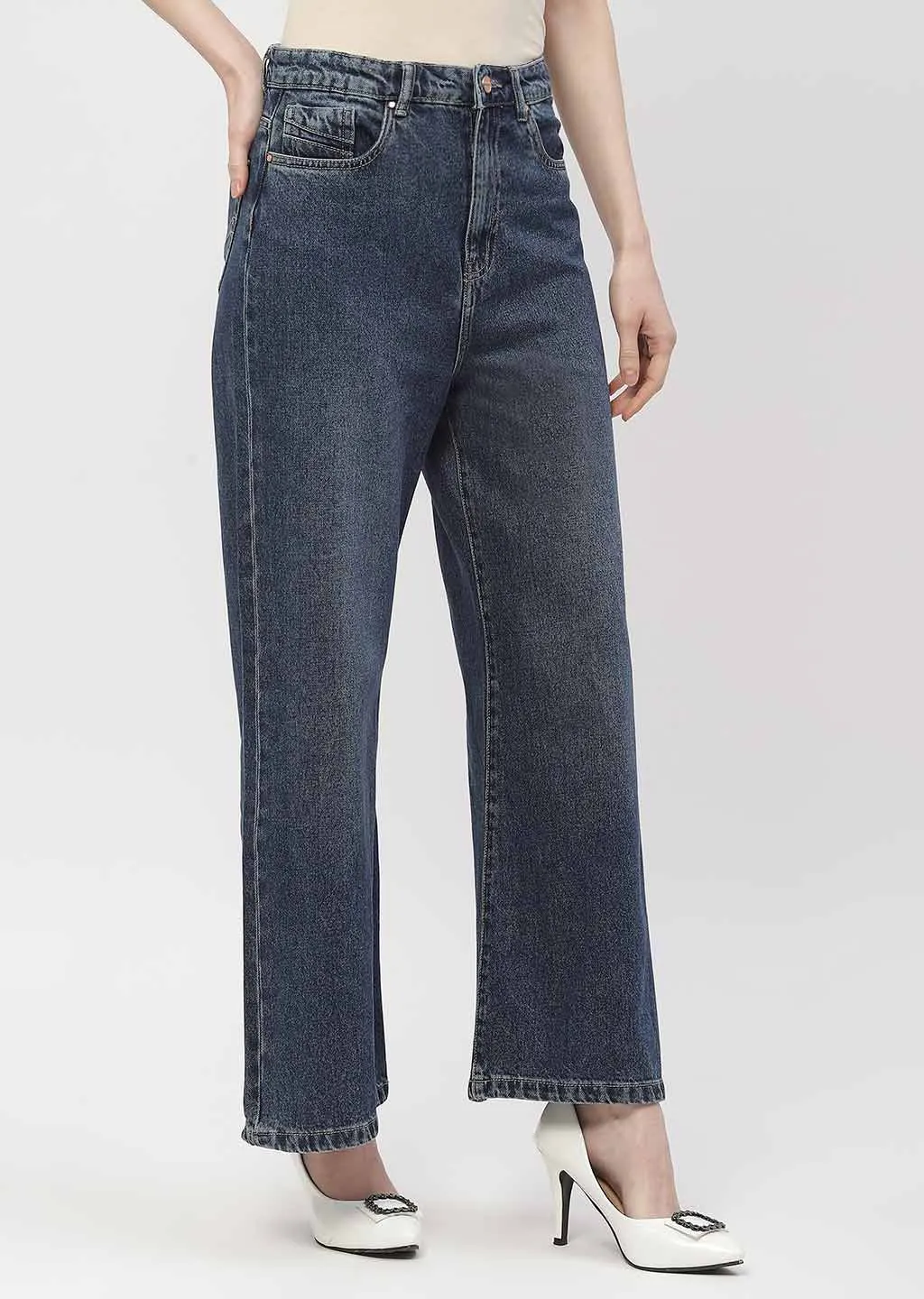 Madame Wide Leg Dark Blue Cotton Jeans