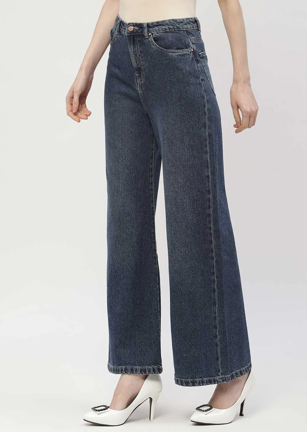 Madame Wide Leg Dark Blue Cotton Jeans