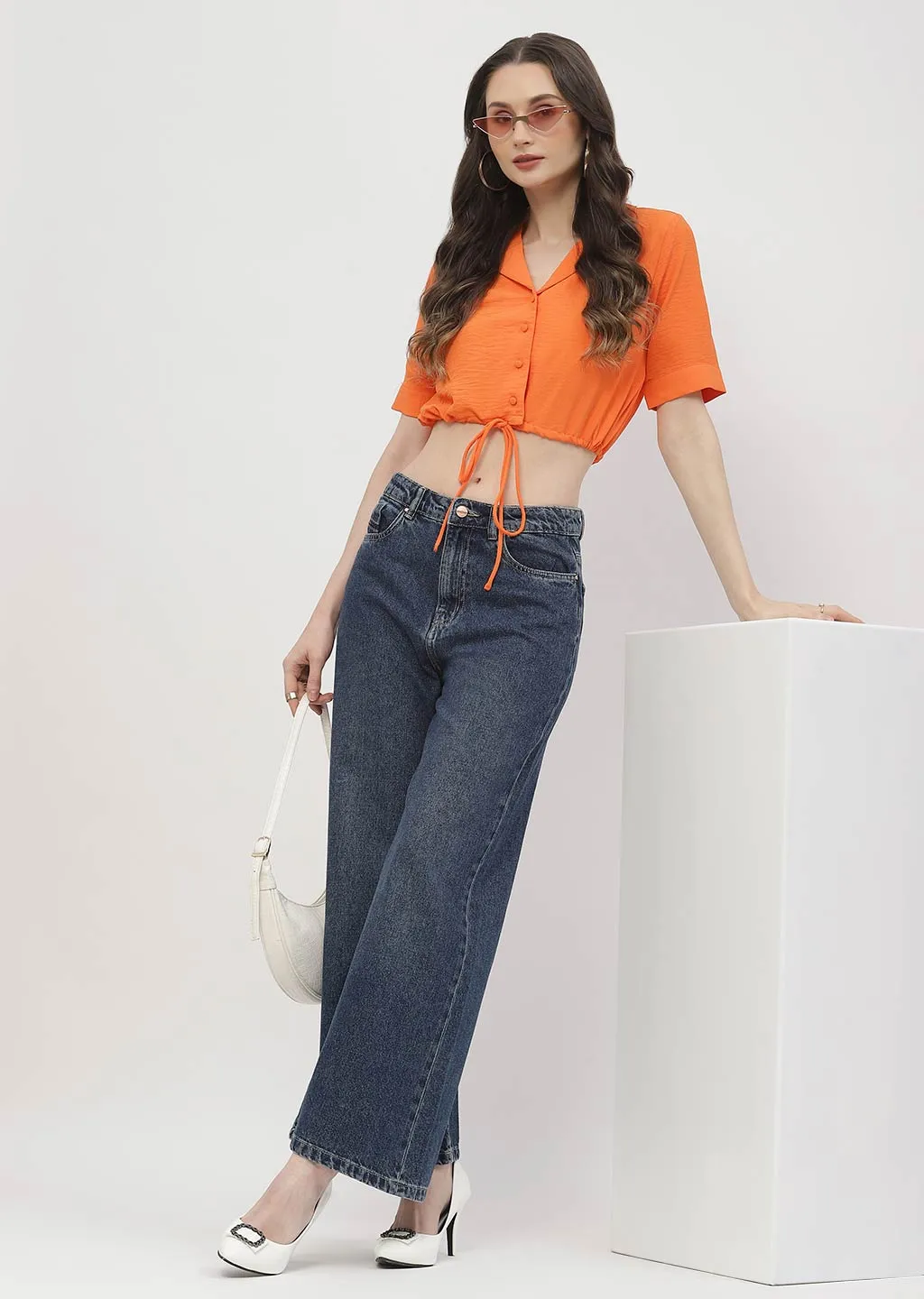 Madame Wide Leg Dark Blue Cotton Jeans