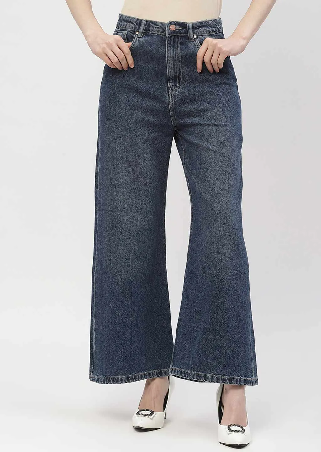 Madame Wide Leg Dark Blue Cotton Jeans