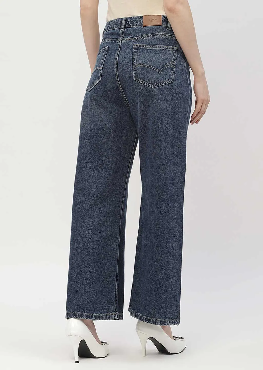 Madame Wide Leg Dark Blue Cotton Jeans