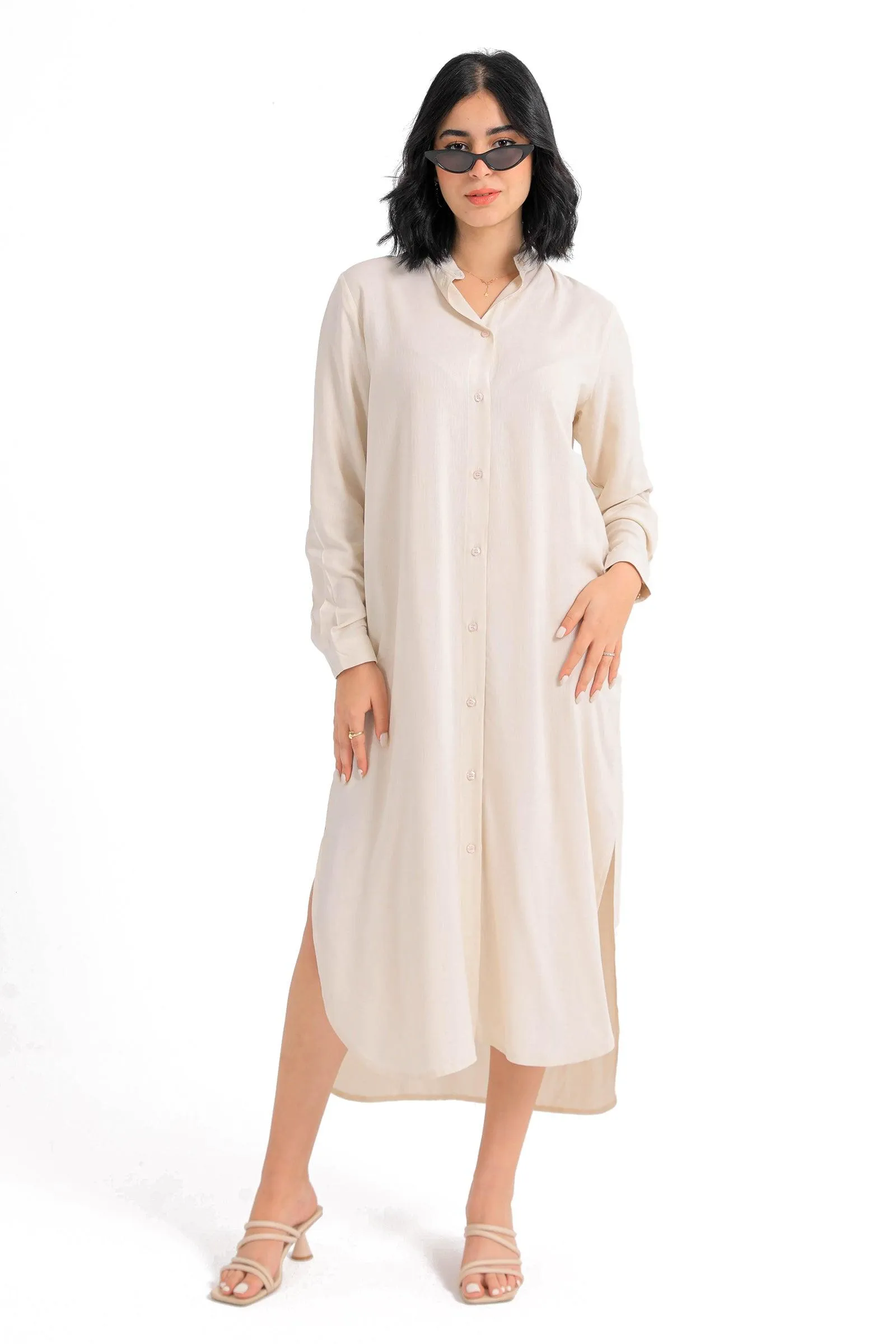 Mandarin Collar Shirt Dress