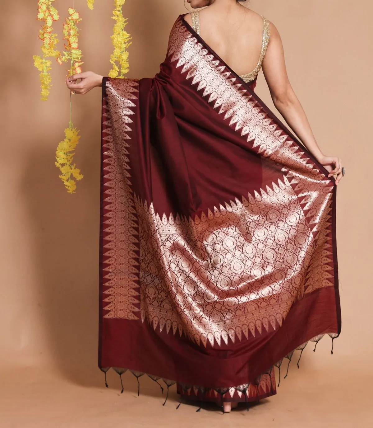 Maroon Designer Banarasi Soft Silk Saree