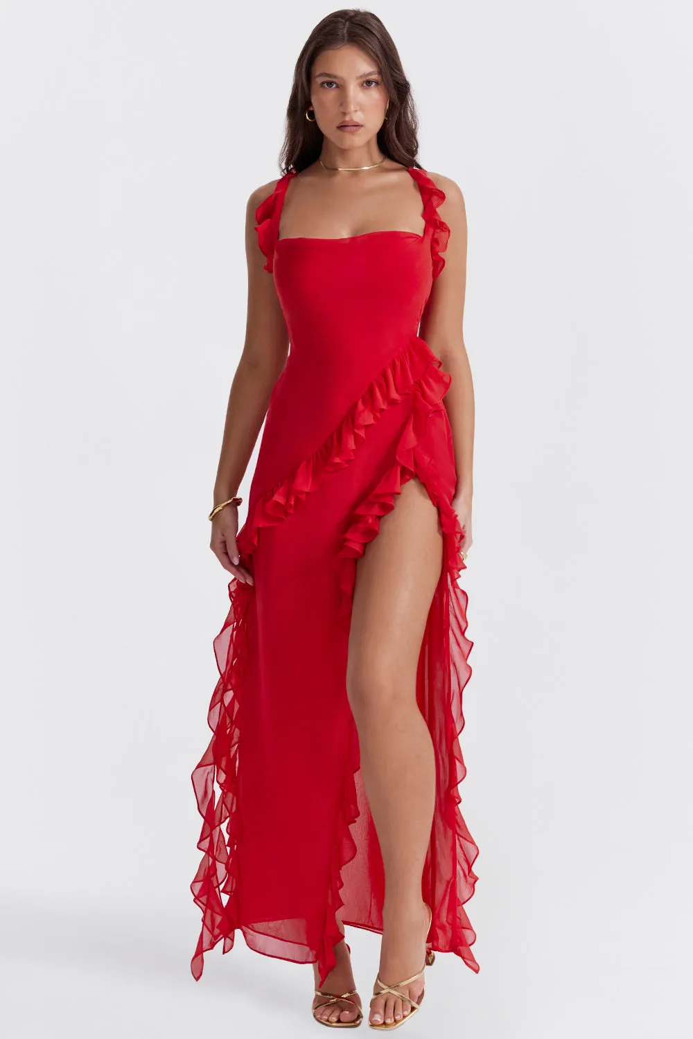 Maxi Dress – Ruffled Trim – Elegant Evening Gown