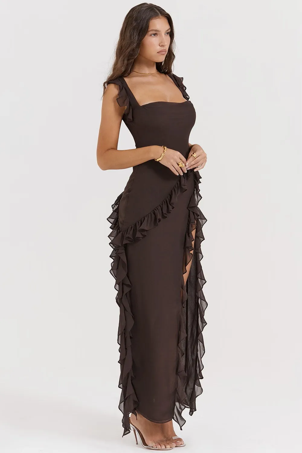 Maxi Dress – Ruffled Trim – Elegant Evening Gown