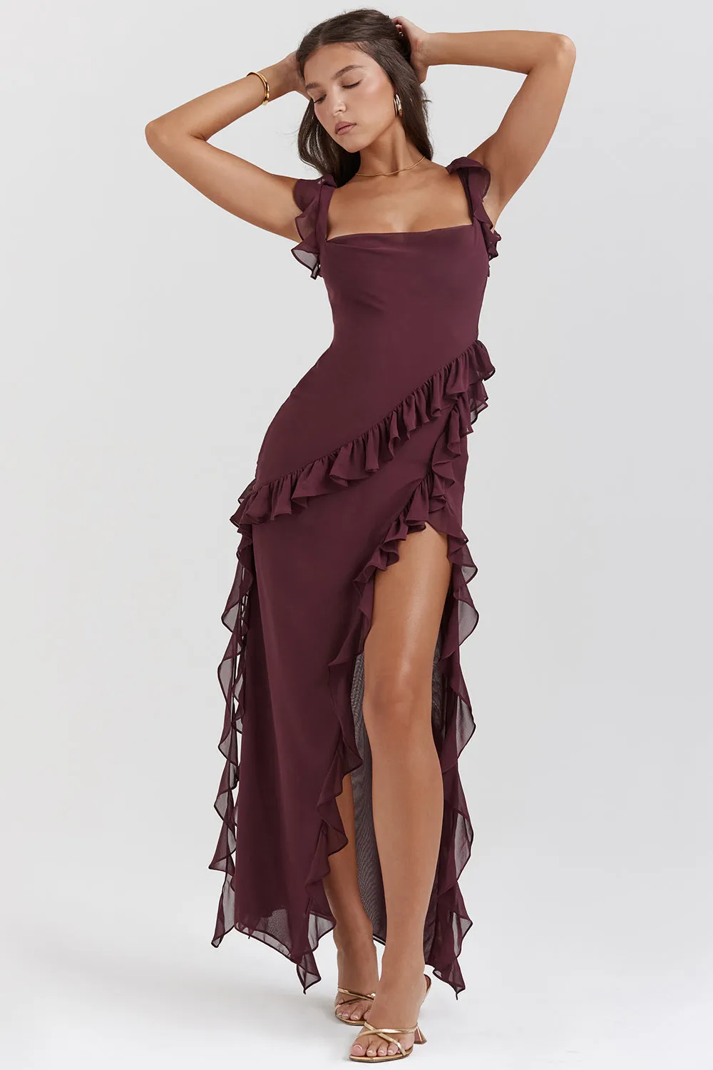 Maxi Dress – Ruffled Trim – Elegant Evening Gown