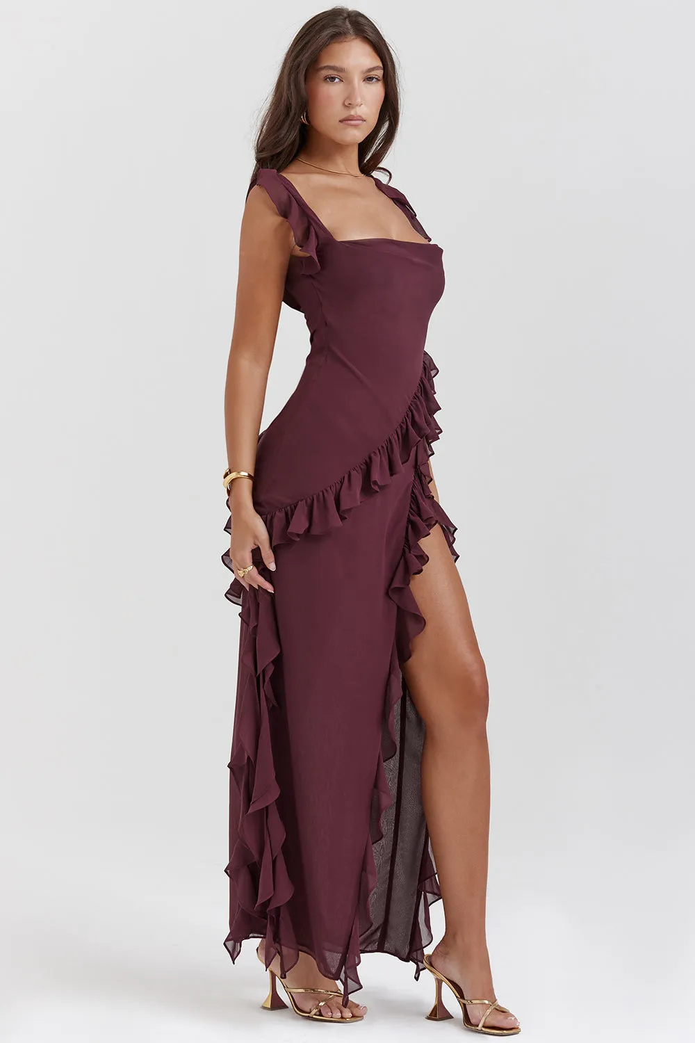 Maxi Dress – Ruffled Trim – Elegant Evening Gown