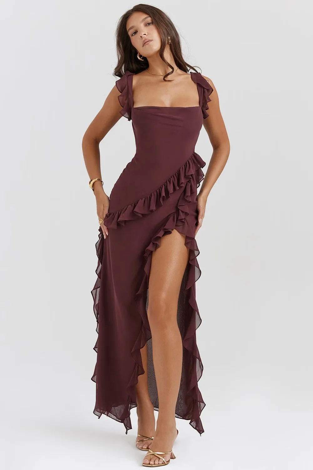 Maxi Dress – Ruffled Trim – Elegant Evening Gown