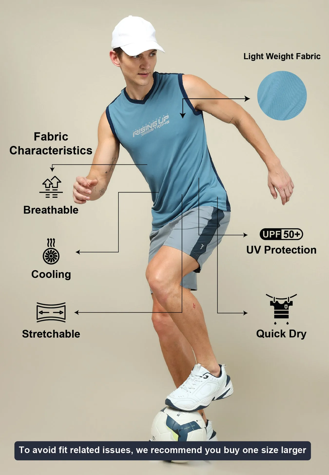 Men Solid Slim Fit V Neck Sleeveless T-shirt with TECHNO COOL  