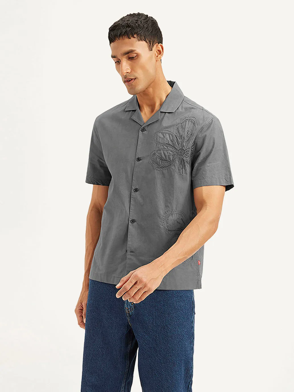 Men's Resort Collar Embroidered Relaxed Fit Shirt