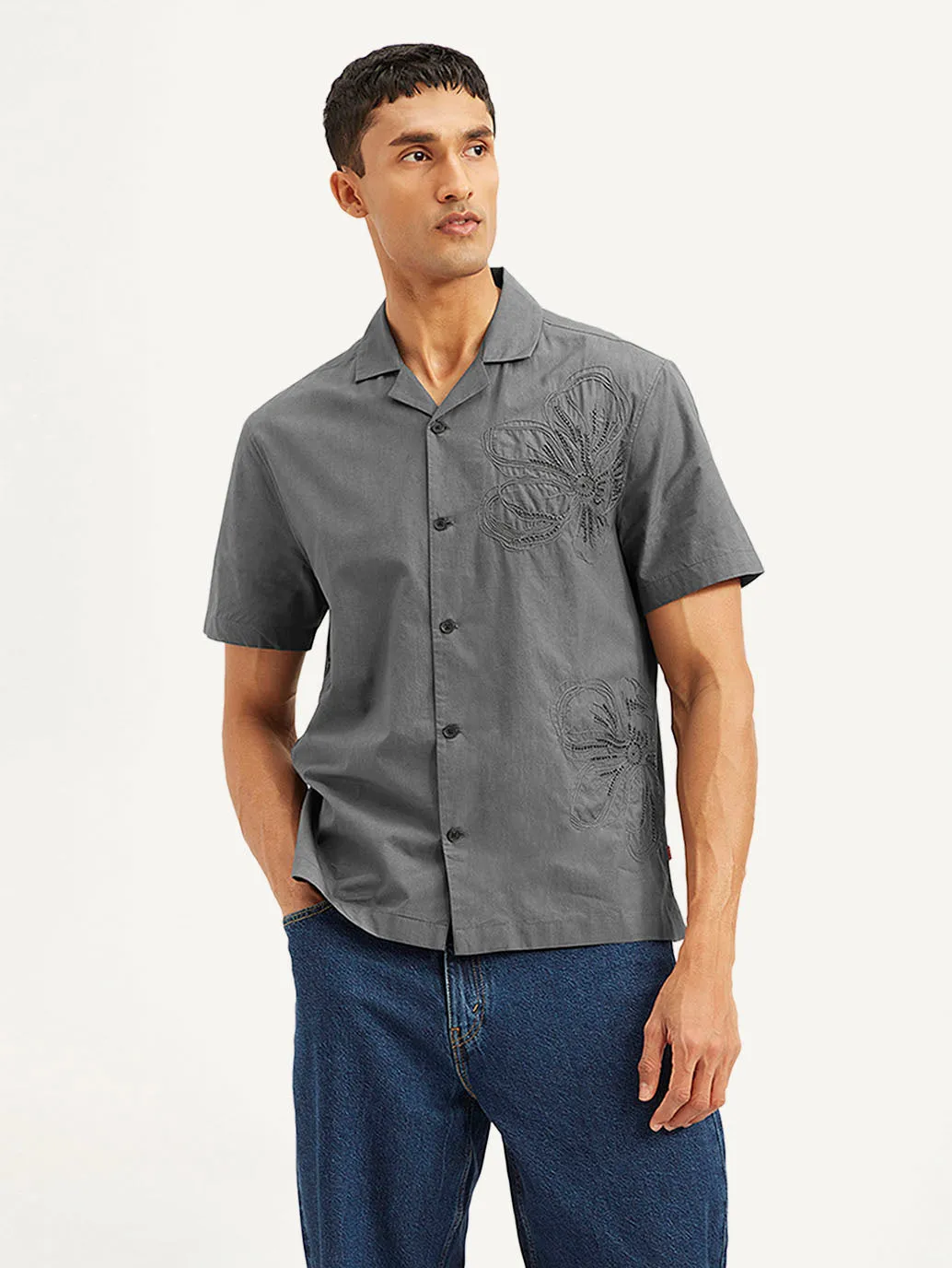 Men's Resort Collar Embroidered Relaxed Fit Shirt