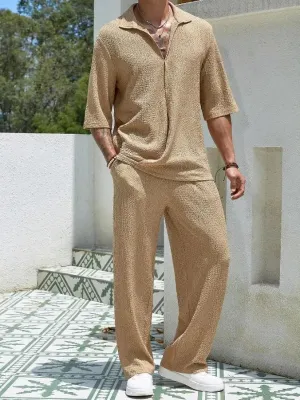 Men’s Summer 2-Piece Set – V-Neck Shirt & Long Pants