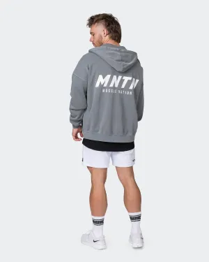 Mens Vintage Oversized Zip Up Hoodie - Washed Dark Castor Grey