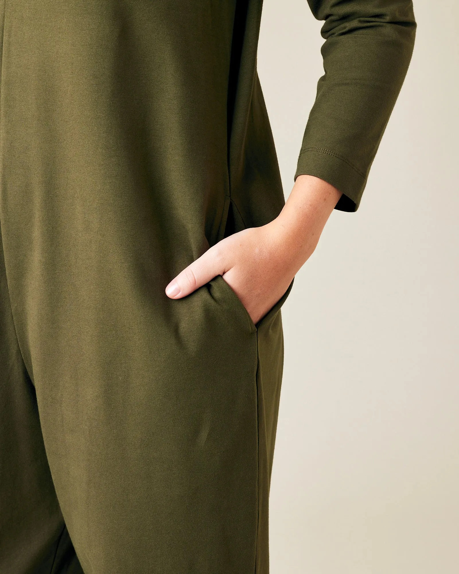 Milly Olive Cotton Jersey Jumpsuit with Pockets