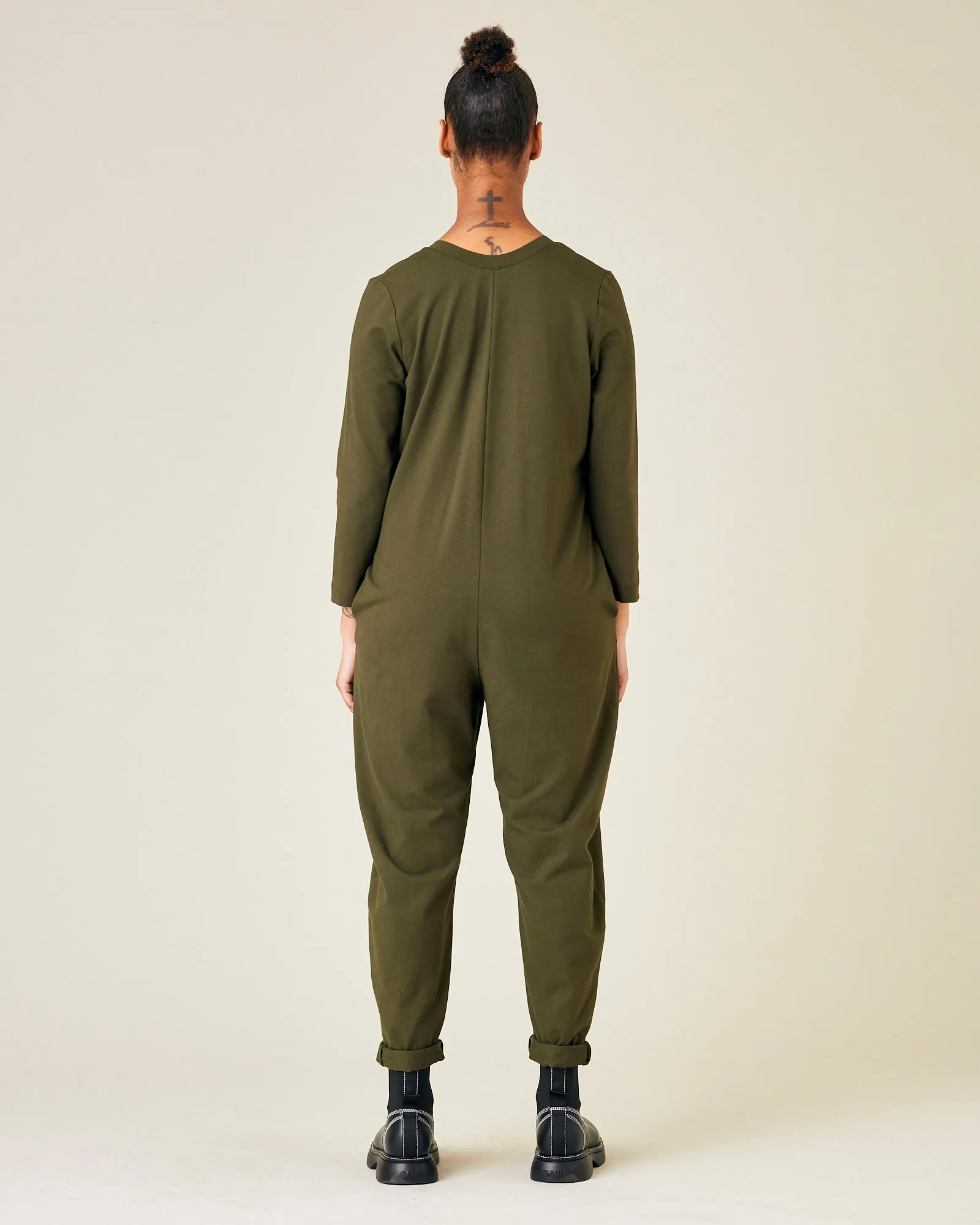Milly Olive Cotton Jersey Jumpsuit with Pockets