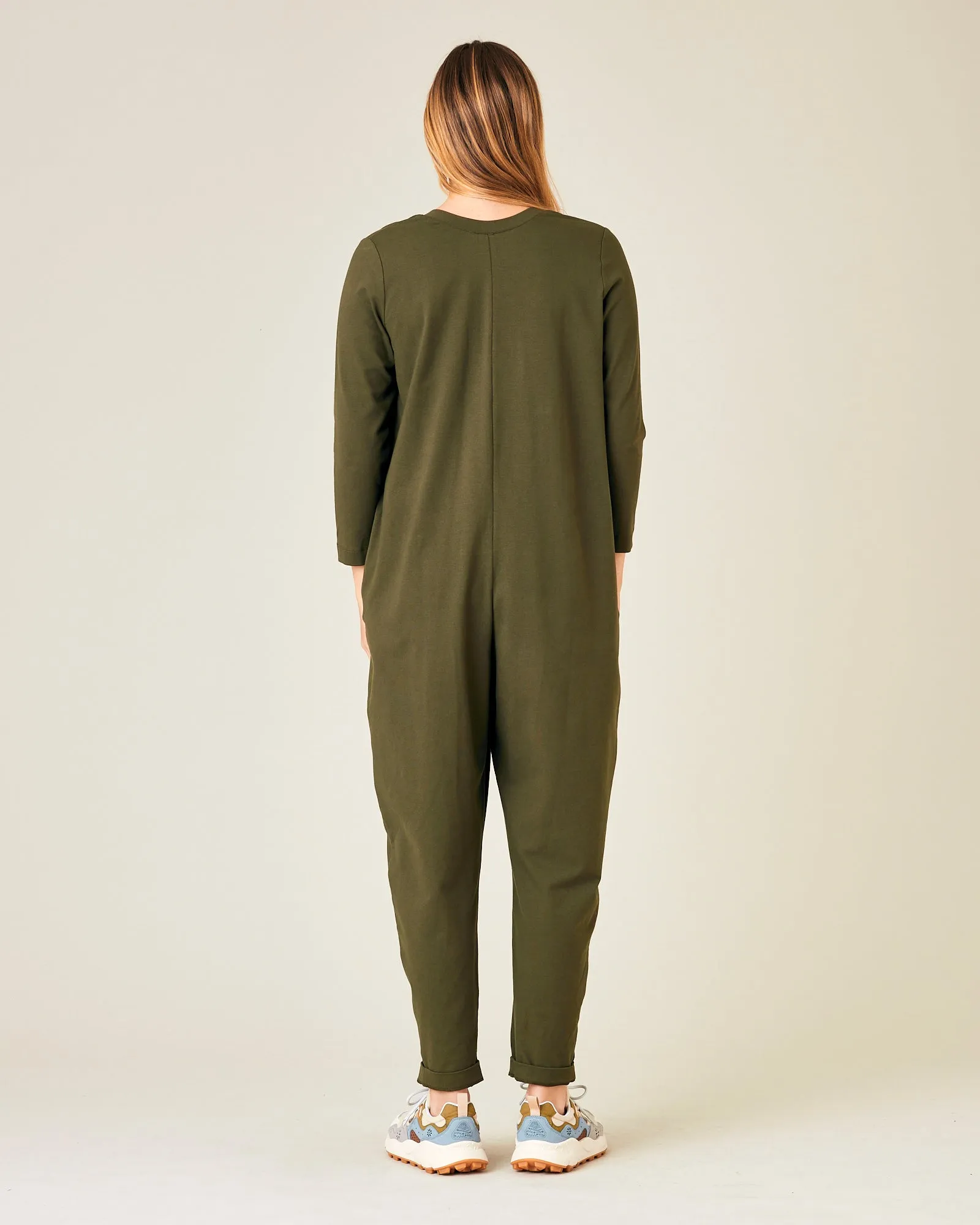Milly Olive Cotton Jersey Jumpsuit with Pockets