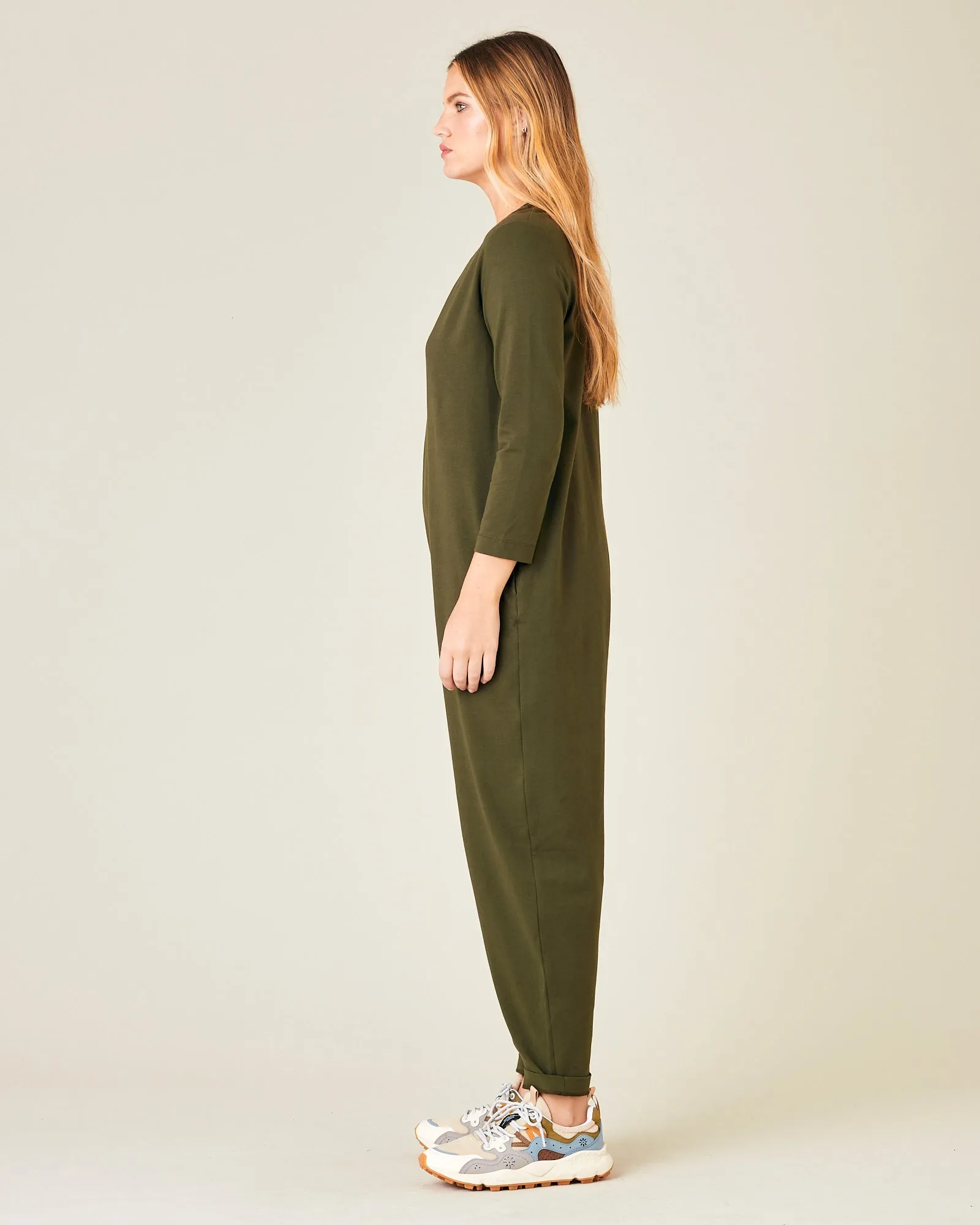 Milly Olive Cotton Jersey Jumpsuit with Pockets