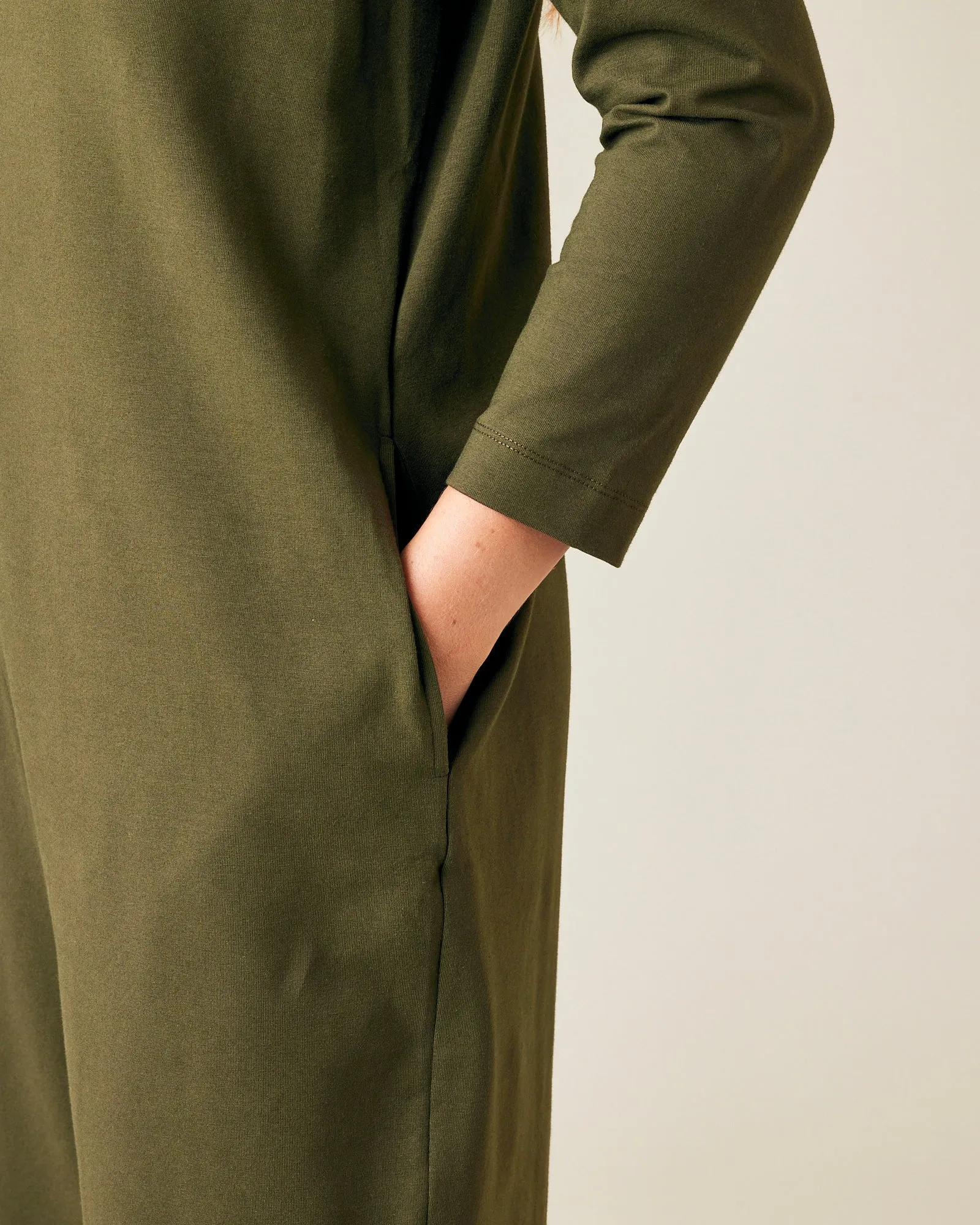 Milly Olive Cotton Jersey Jumpsuit with Pockets