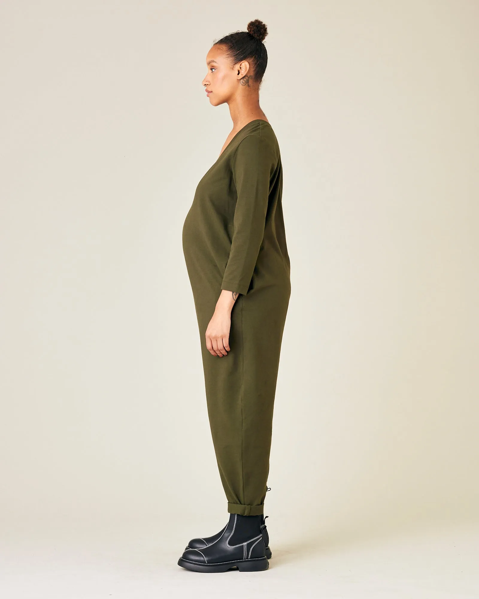 Milly Olive Cotton Jersey Jumpsuit with Pockets