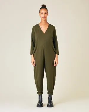 Milly Olive Cotton Jersey Jumpsuit with Pockets