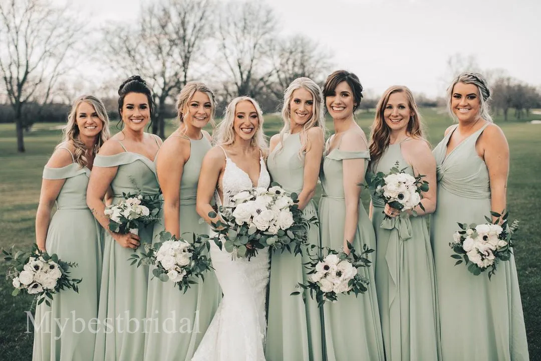 Mismatched Elegant Off shoulder Sleeveless A-line Bridesmaid  Dressess, BDS0358