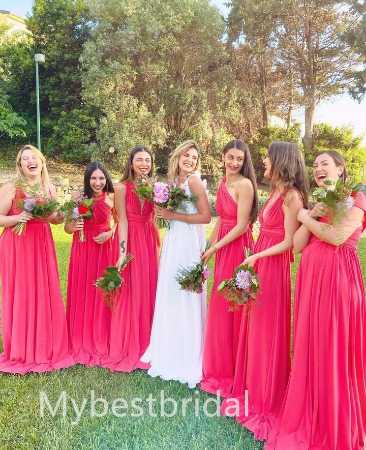 Mismatched Elegant One shoulder Sleeveless A-line Bridesmaid Dressess, BDS0314
