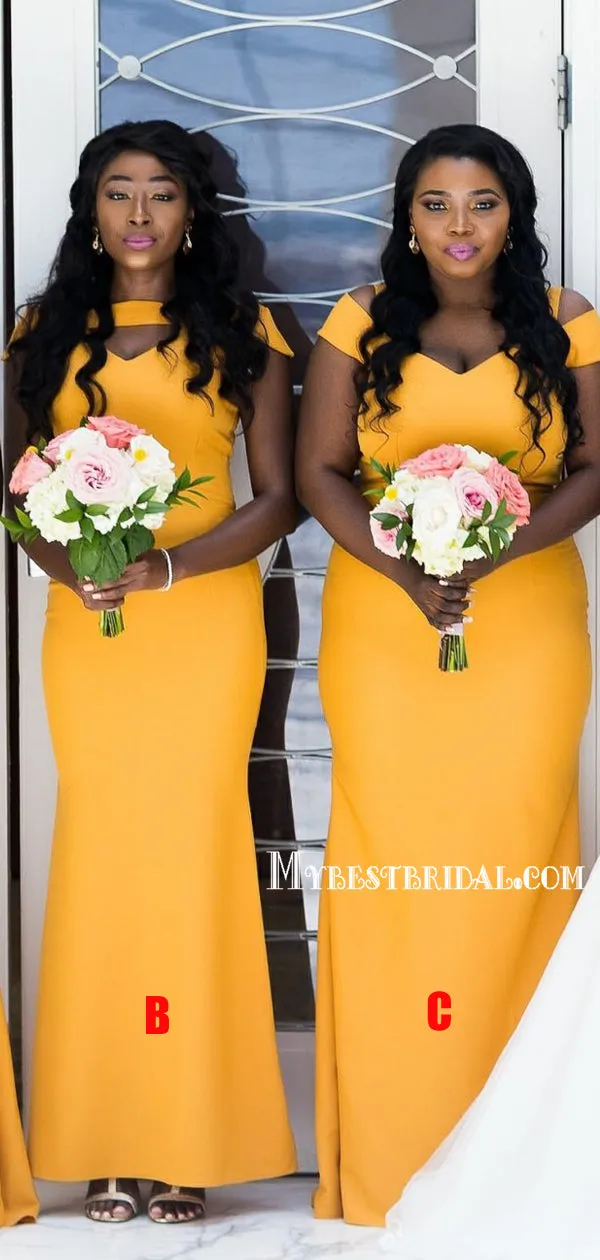 Mismatched Mermaid Off-shoulder Floor-length Long Bridesmaid Dresses, BDS0151
