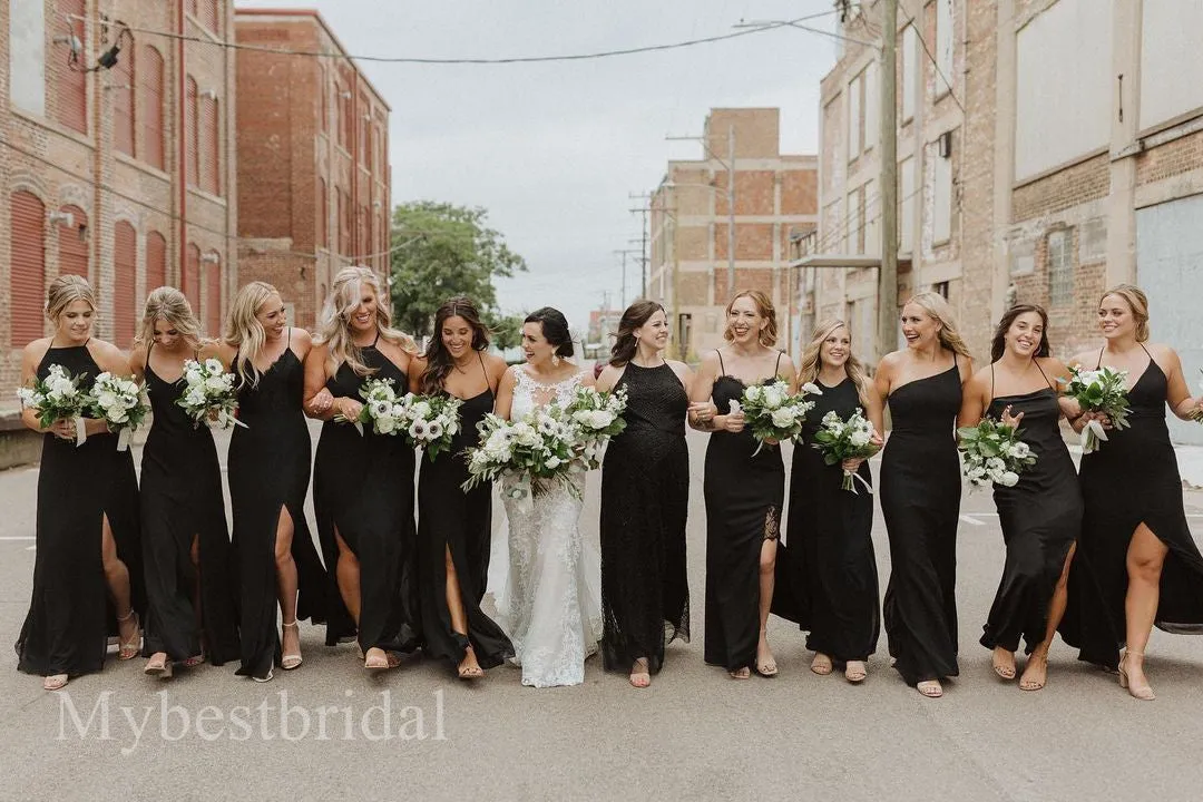 Mismatched Sexy V-neck Sleeveless Side slit A-line Bridesmaid Dressess, BDS0333