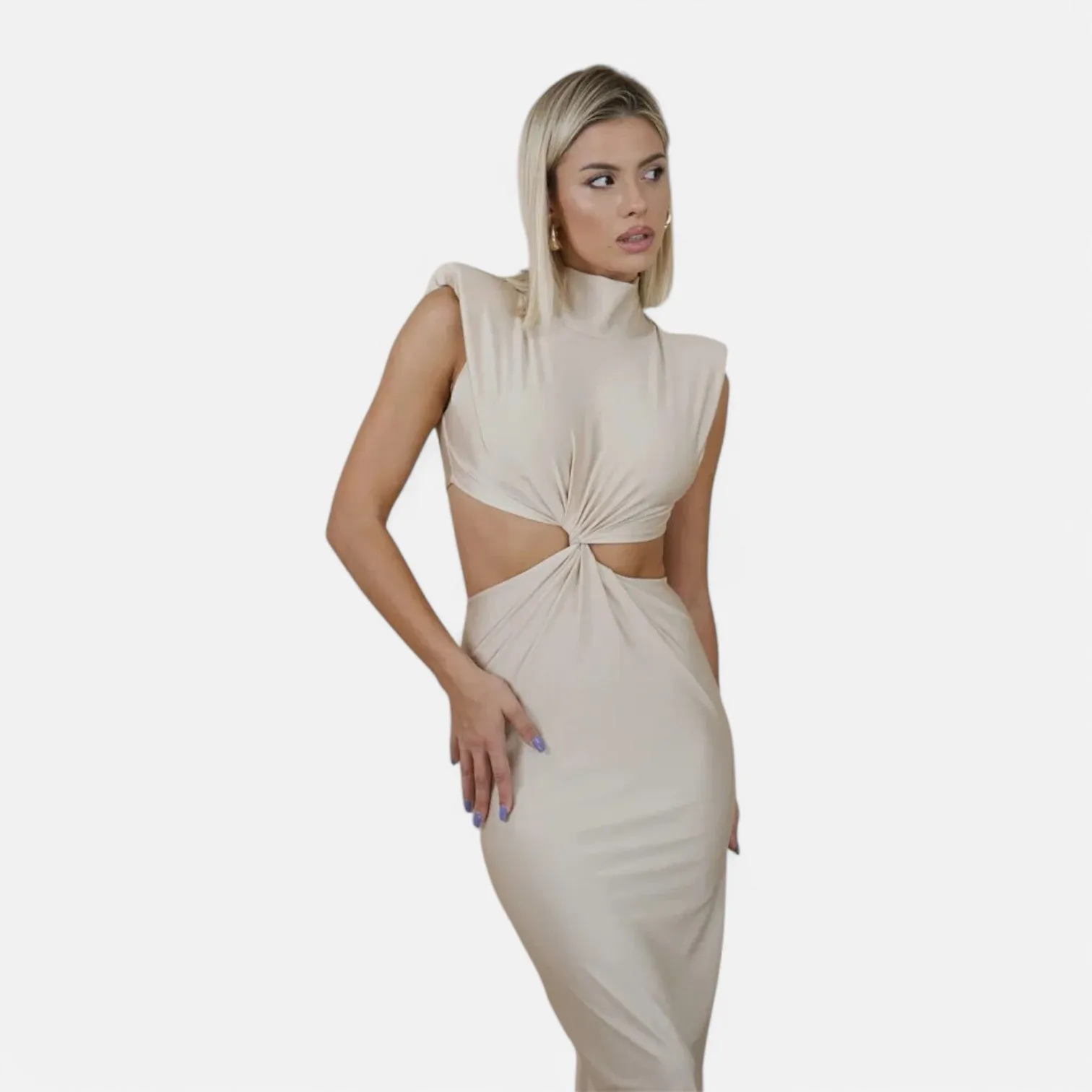 Monacogents | Hollow Out Turtleneck Elegant Women's Maxi Dress