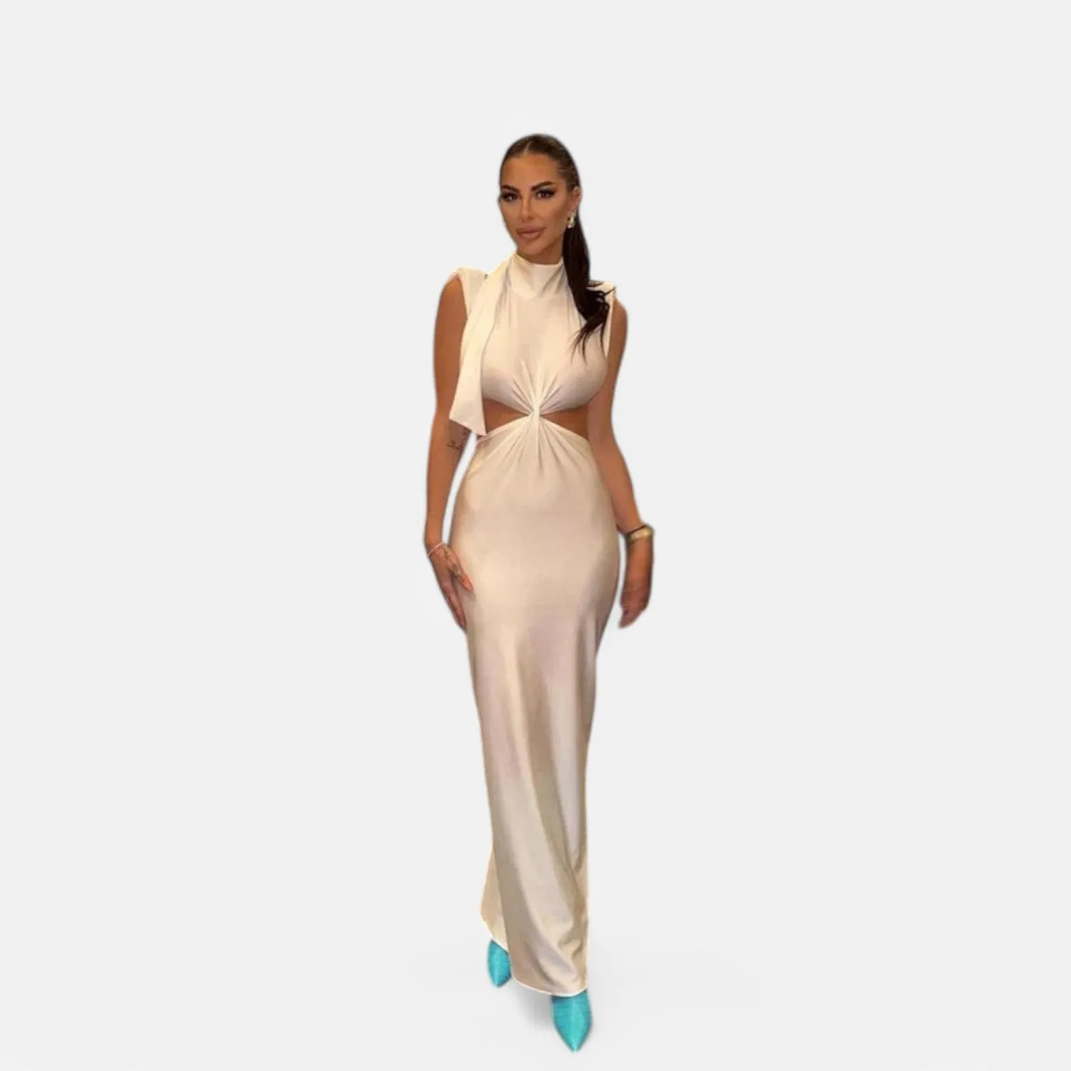Monacogents | Hollow Out Turtleneck Elegant Women's Maxi Dress