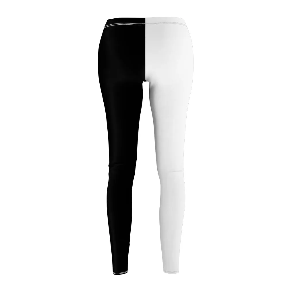 Monokuma Leggings | Half Black Half White Women's Casual Stretch Pants | Fantasy Workout Clothing Two Tone