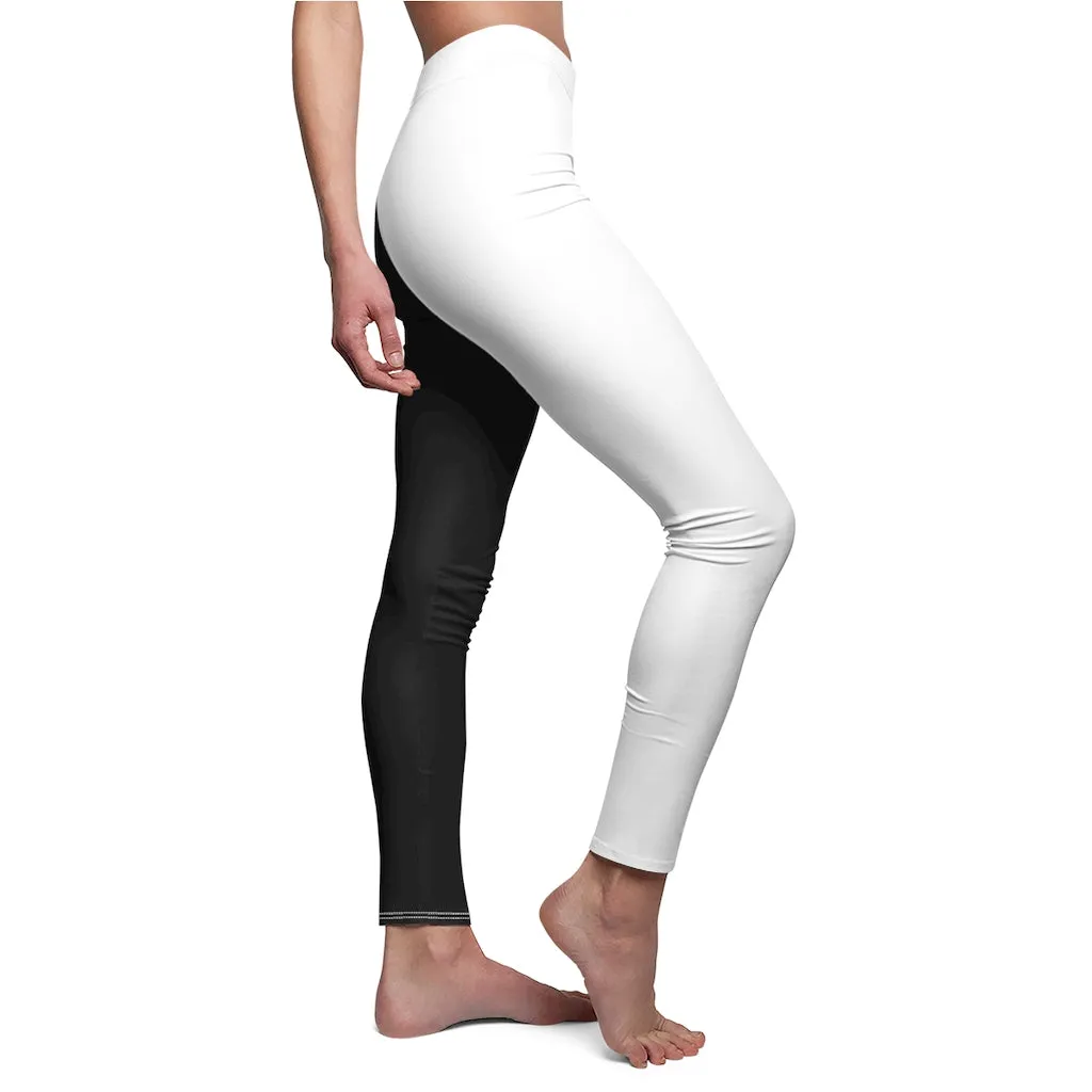 Monokuma Leggings | Half Black Half White Women's Casual Stretch Pants | Fantasy Workout Clothing Two Tone