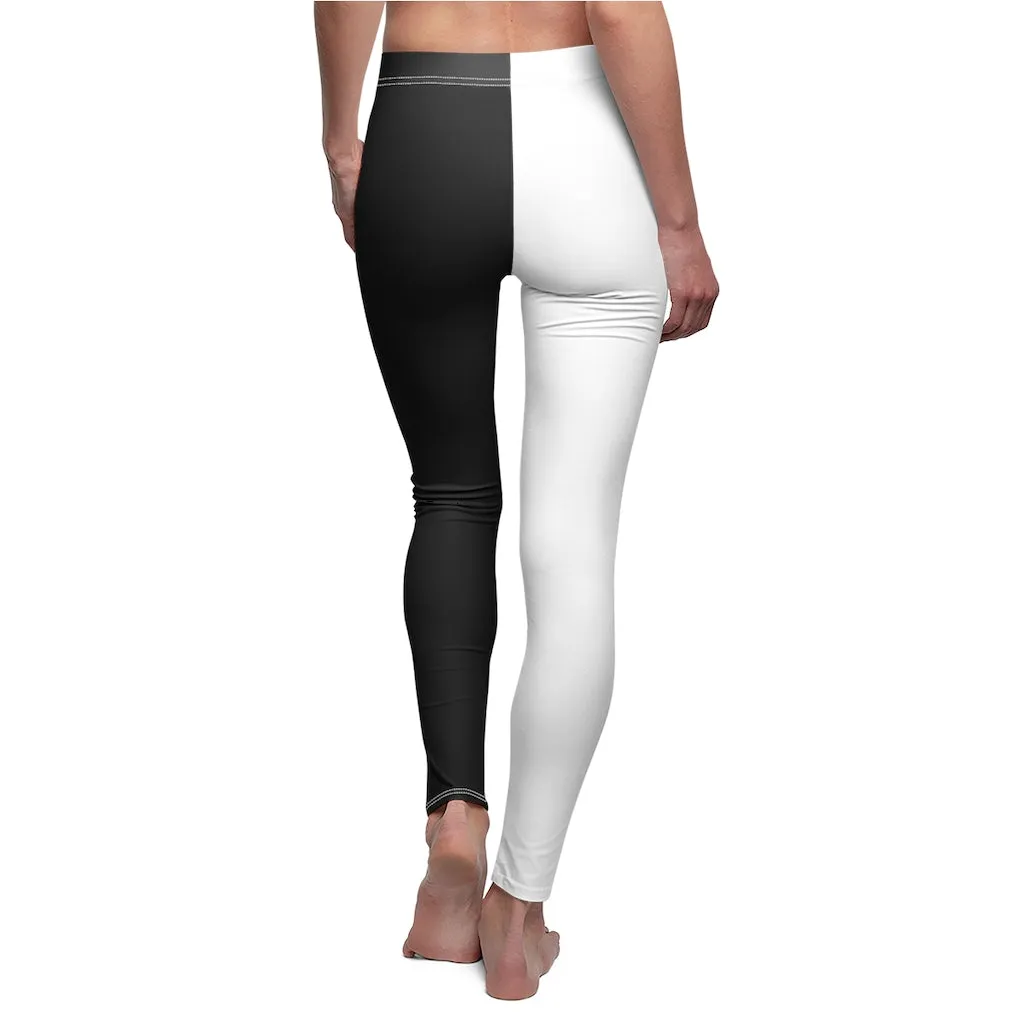 Monokuma Leggings | Half Black Half White Women's Casual Stretch Pants | Fantasy Workout Clothing Two Tone