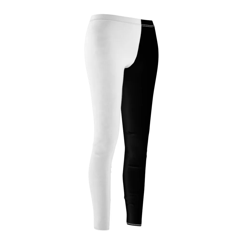 Monokuma Leggings | Half Black Half White Women's Casual Stretch Pants | Fantasy Workout Clothing Two Tone