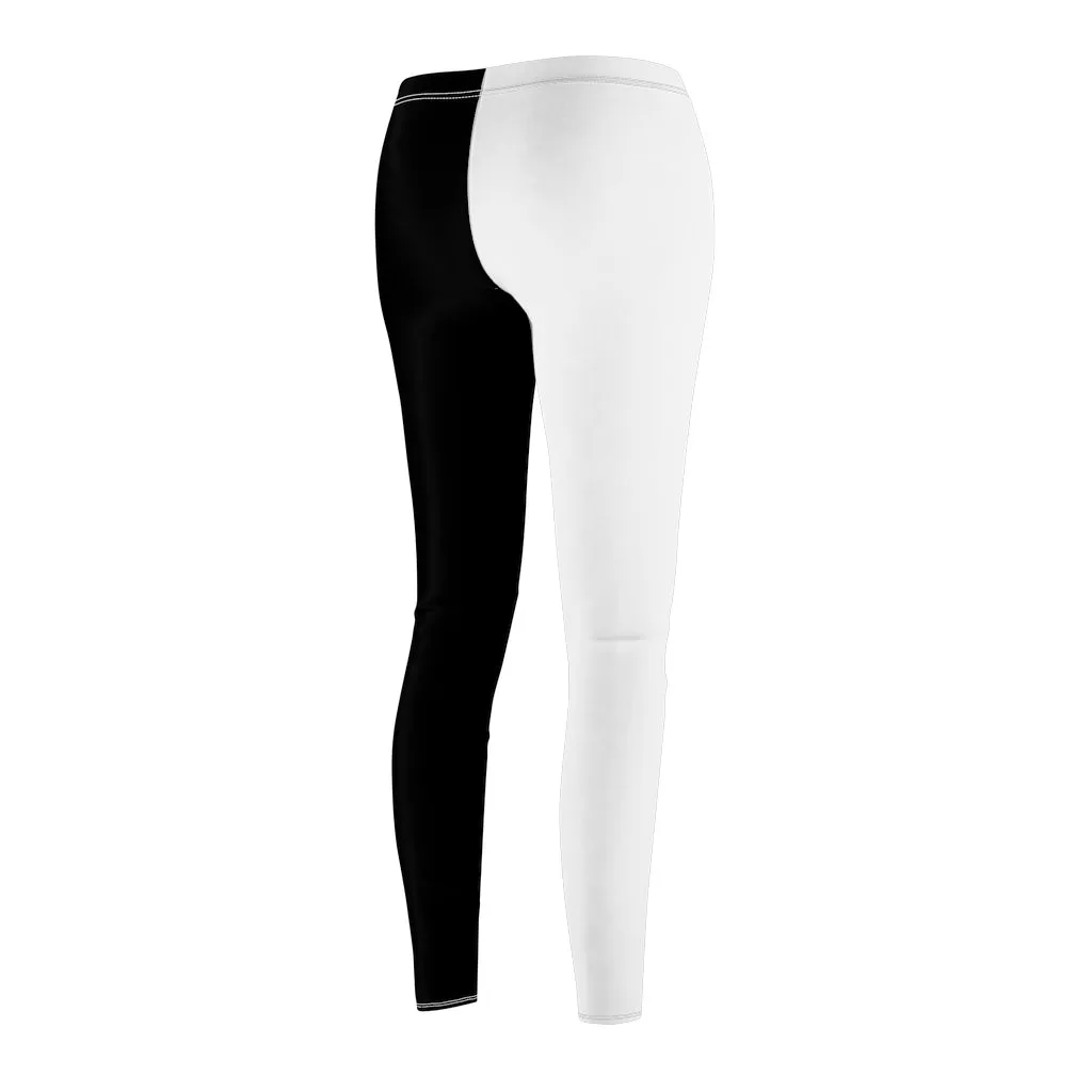 Monokuma Leggings | Half Black Half White Women's Casual Stretch Pants | Fantasy Workout Clothing Two Tone