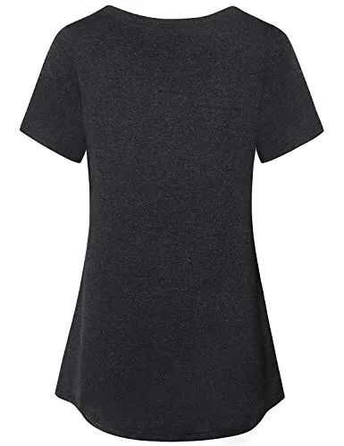 MOQIVGI Women's Athletic Shirts and Tees, Short Sleeve Workout Tops, Dry Fit Moisture Wicking Yoga Sports Running Pilates Aerobics Fititness Active Wear Clothes Black Medium