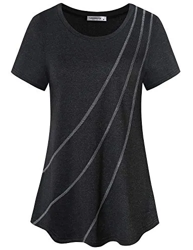MOQIVGI Women's Athletic Shirts and Tees, Short Sleeve Workout Tops, Dry Fit Moisture Wicking Yoga Sports Running Pilates Aerobics Fititness Active Wear Clothes Black Medium
