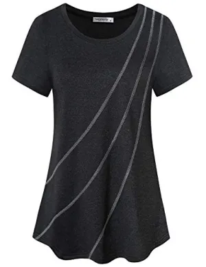 MOQIVGI Women's Athletic Shirts and Tees, Short Sleeve Workout Tops, Dry Fit Moisture Wicking Yoga Sports Running Pilates Aerobics Fititness Active Wear Clothes Black Medium